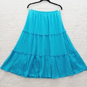 Skirt Maxi Aqua Tiered Peasant Prairie Festival Y2K Comfy Artsy Whimsycore Sz MP